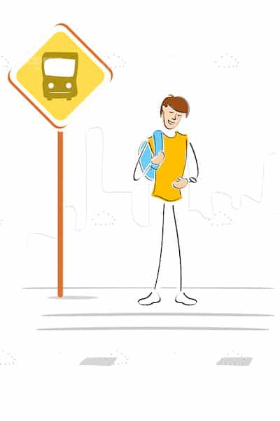 Illustrated Guy with Bag Waiting for the Bus Illustrated Guy with Bag Waiting for the Bus